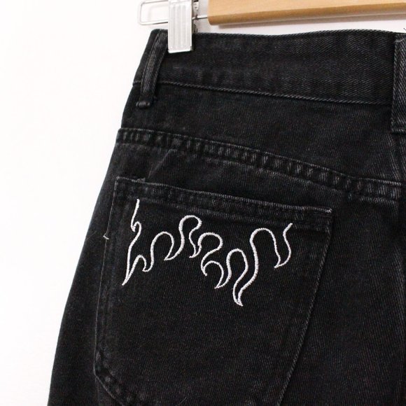 *Shein Black Fire Embroidery High Waist Straight Jeans - Picture 6 of 7